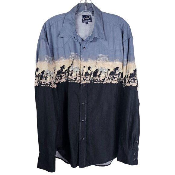 Vintage Roper Mens L Western Pearl Snap Wild Horses Rodeo 90’s Long Sleeve Shirt - Picture 1 of 7